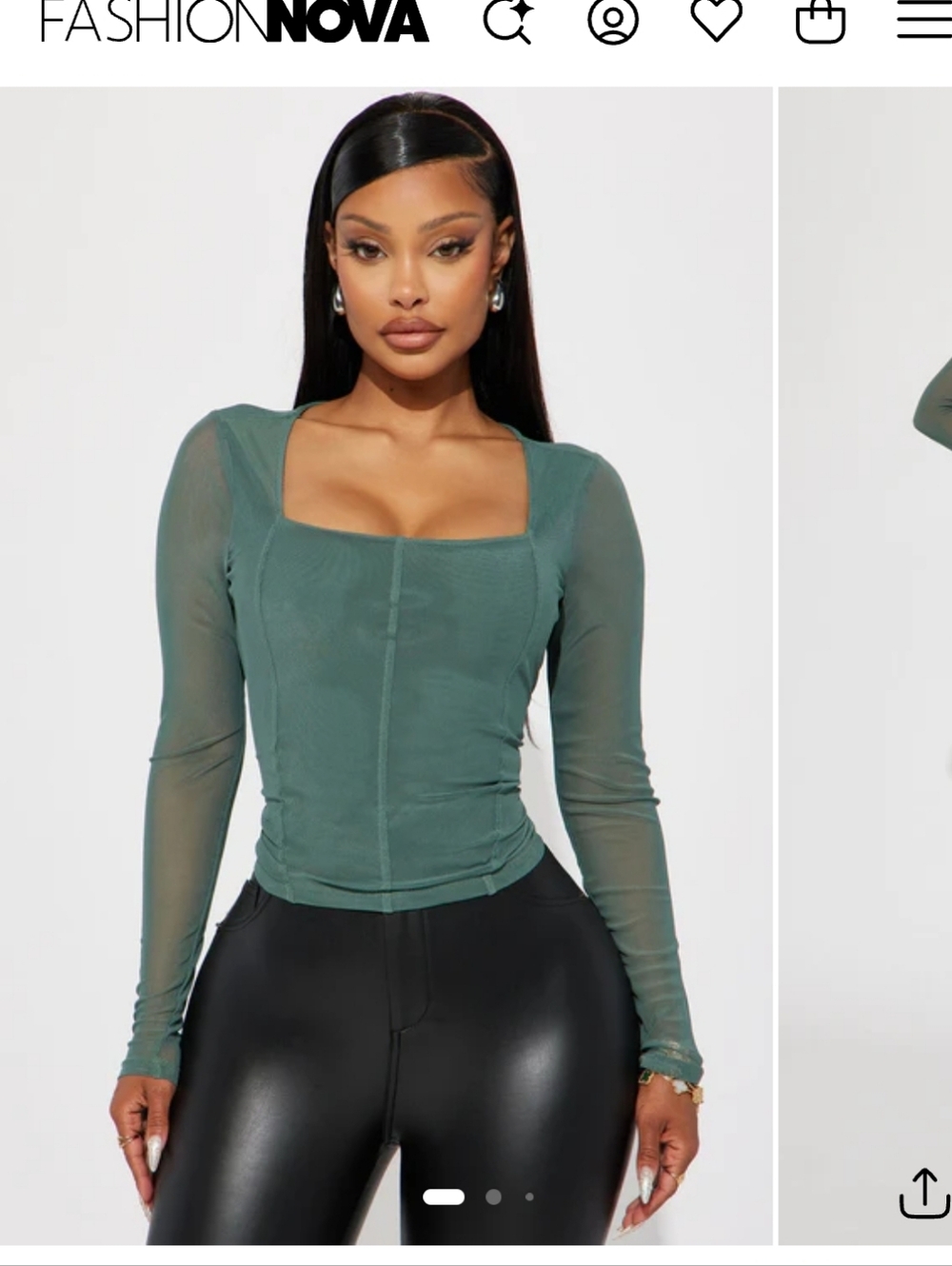Fashion Nova Green Square Neck Mesh Sleeve Top